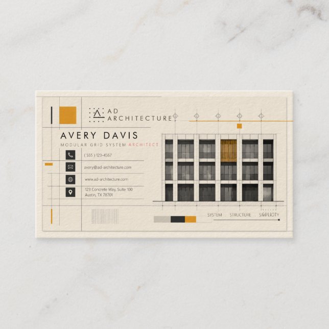 Modular Grid System Architect Business Card (Front)