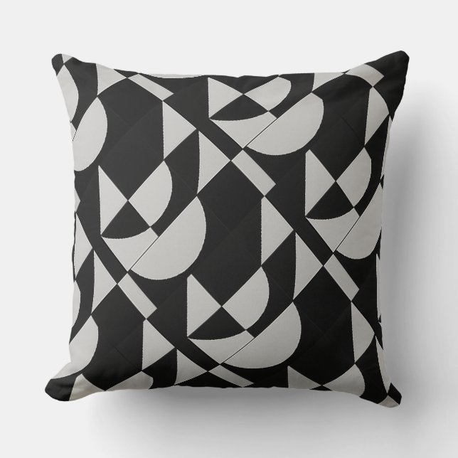 Modular Noir Echo Geometric Black White Cotton  Throw Pillow (Front)