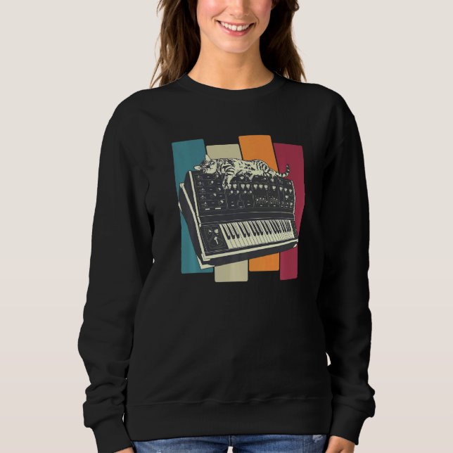 Modular Synthesizer Keyboard Synth Cat Sweatshirt (Front)