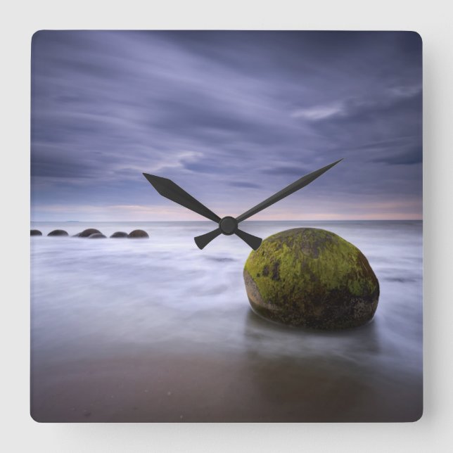 Moeraki Boulders Sunrise Seascape Square Wall Clock (Front)