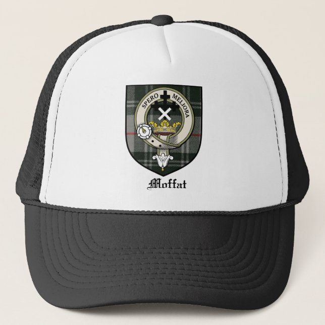 Moffat Clan Crest Badge Tartan Trucker Hat (Front)