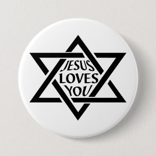 Mogan David Star - Jesus Loves You 3 Inch Round Button