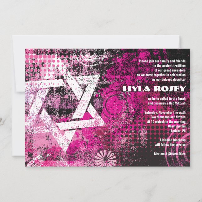 Mogen David Circular Star Invitation Bat mitzvah (Devant)