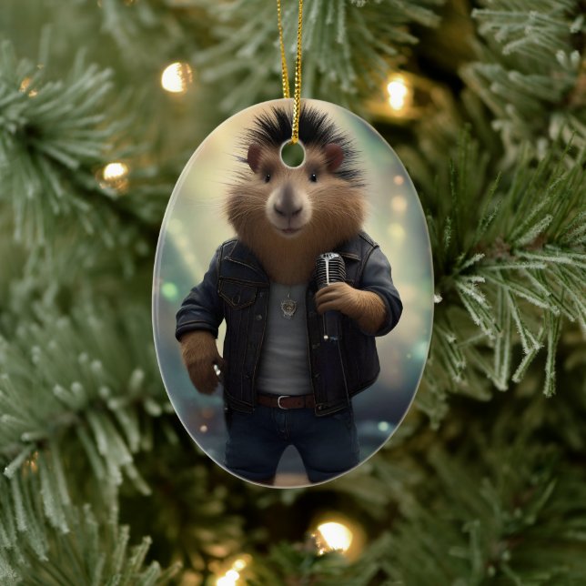 "Mohawk Capybara: Rockin' the River!" Ceramic Ornament (Tree)