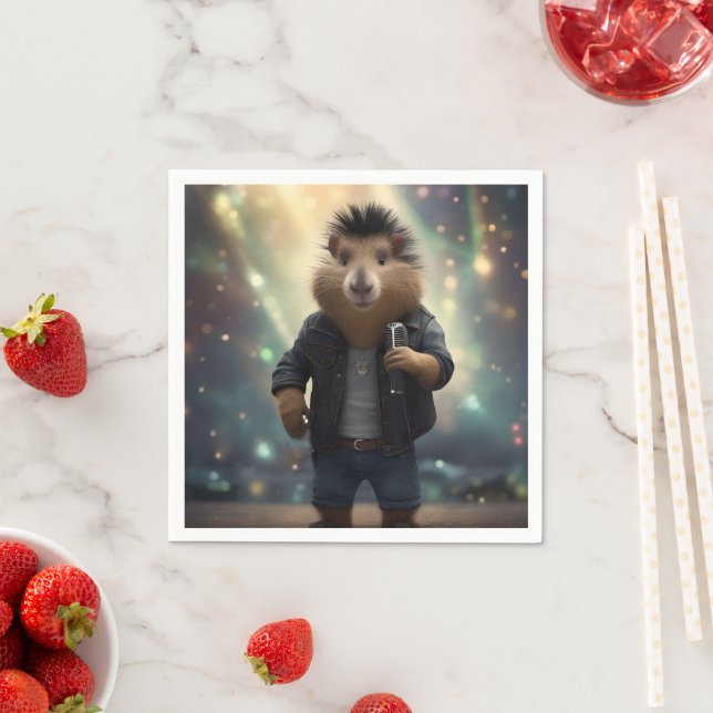 "Mohawk Capybara: Rockin' the River!" Napkin (Insitu)