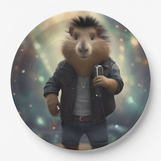 "Mohawk Capybara: Rockin' the River!" Paper Plate (Front)
