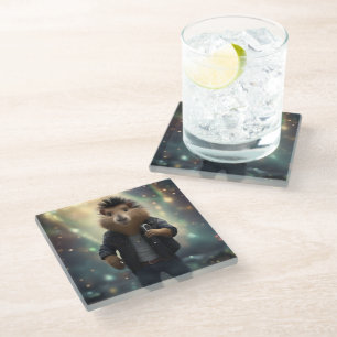 Mohawk Capybara Rockstar, Glass Coaster