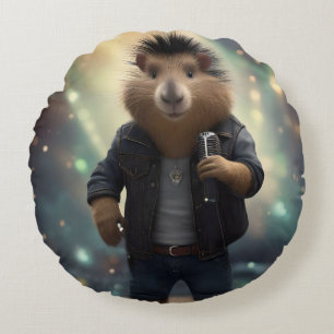 Mohawk Capybara Rockstar,  Round Pillow