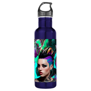 Mohawk Punk Girl Abstract Art 710 Ml Water Bottle