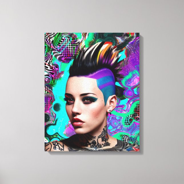 Mohawk Punk Girl Abstract Art Canvas Print (Front)