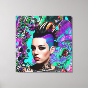 Mohawk Punk Girl Abstract Art Canvas Print