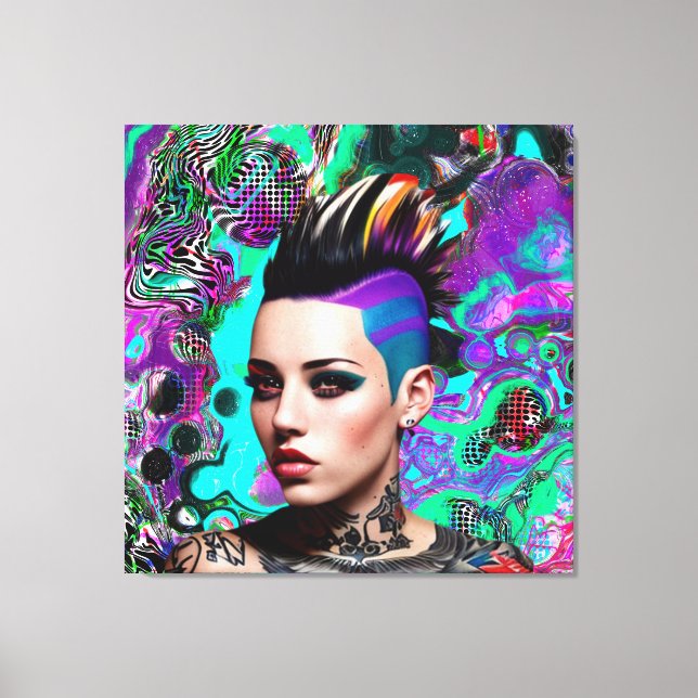 Mohawk Punk Girl Abstract Art Canvas Print (Front)