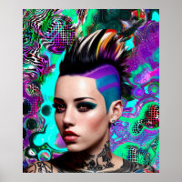 Mohawk Punk Girl Abstract Art