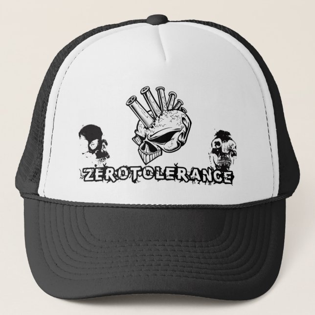 Mohawk Skull Zero Tolerance Trucker Hat (Front)