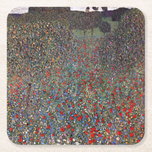 Mohnfeld, Gustav Klimt Square Paper Coaster