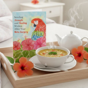Mohs Surgery Healing Scarlet Macaws, Hibiscus Card