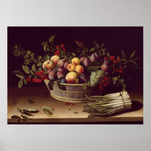 Moillon - Basket Of Fruit And A Bunch Of Asparagus Poster