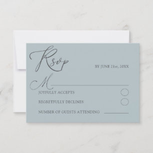 Moins Dusty Blu RSVP Mariage de typographie