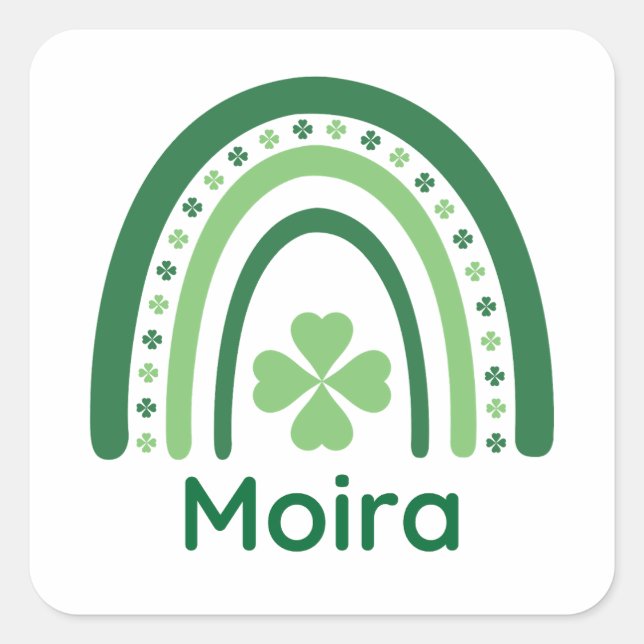 Moira Name Clover Boho Rainbow Square Sticker (Front)