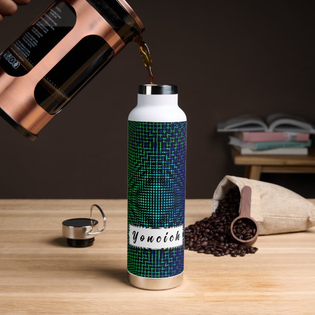Moire Checkers by Kenneth Yoncich Water Bottle (Coffee)