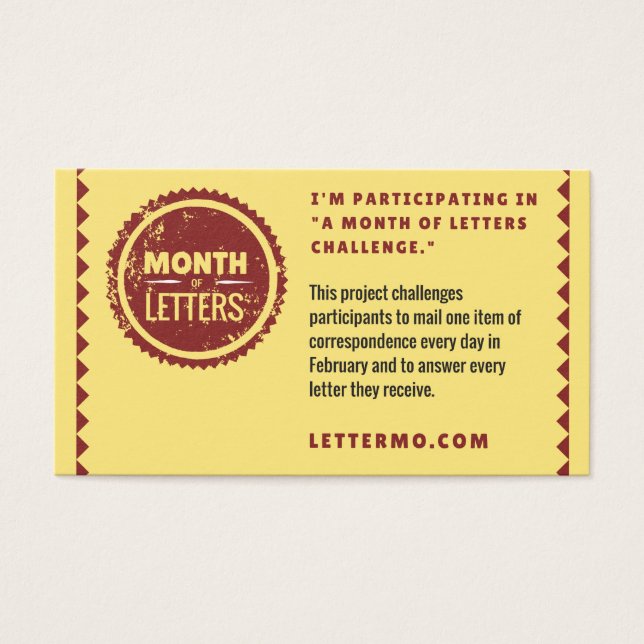 Mois des lettres Défi carte d'explication (Devant)