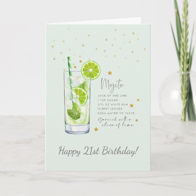 Mojito Cocktail 21st Happy Birthday Card (Front)