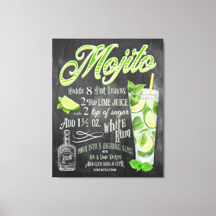 Mojito Cocktail Chalkboard Recipe Canvas Print