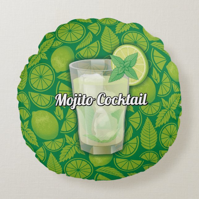 Mojito Cocktail Round Pillow (Front)