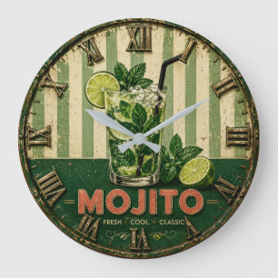 Mojito Cocktail Rustic Vintage Kitchen & Home Bar Large Clock