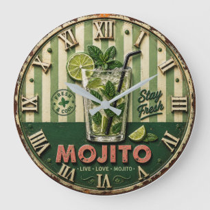 Mojito Cocktail Tropical Vintage Kitchen Home Bar Large Clock