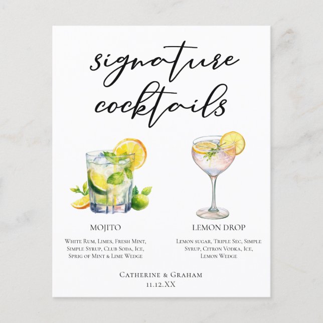 Mojito Lemon Drop Summer Signature Cocktails Menu (Front)