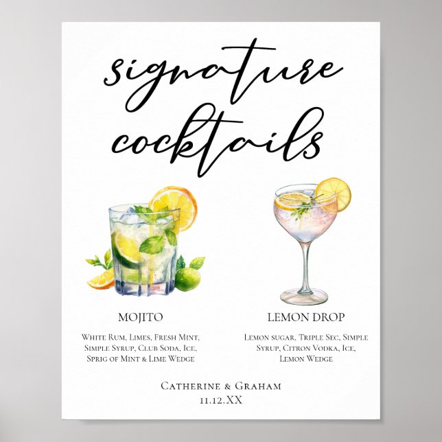 Mojito Lemon Drop Summer Signature Cocktails Menu Poster (Front)