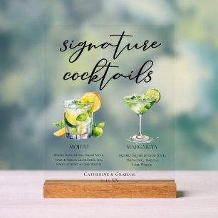 Mojito Margarita Wedding Signature Cocktails Menu Acrylic Sign