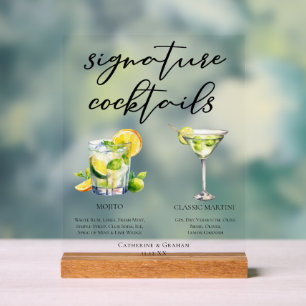 Mojito Martini Wedding Signature Cocktails Menu Acrylic Sign