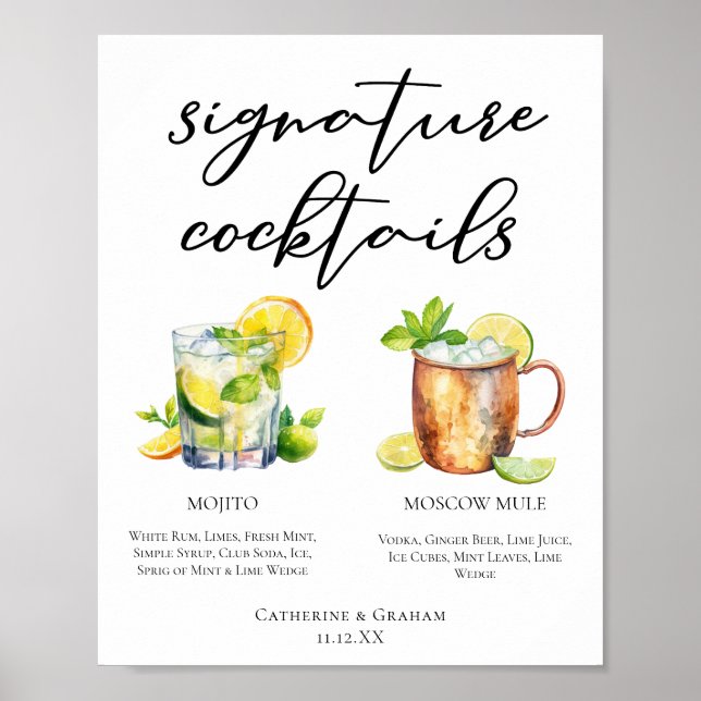 Mojito Moscow Mule Signature Cocktails Menu Poster (Front)