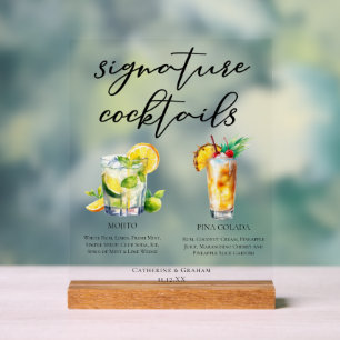 Mojito Piña Colada Cool Signature Cocktails Menu Acrylic Sign