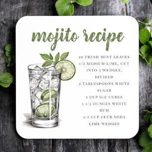 Mojito Recipe / Illustrated Cocktail Drink Coaster