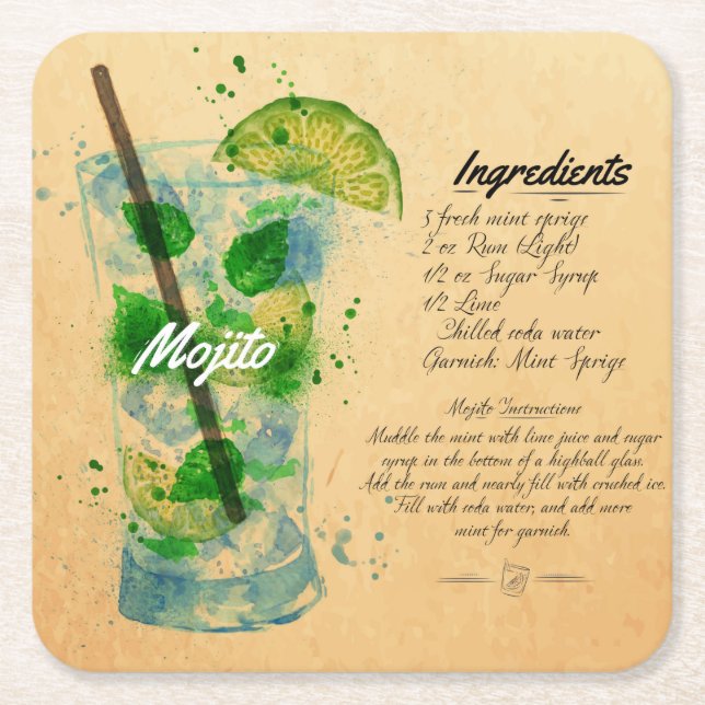 Mojito Recipe Paper Coaster (Front)