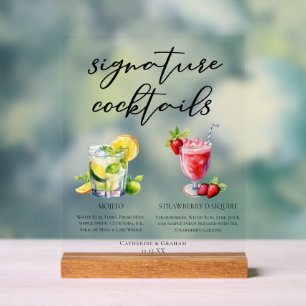 Mojito Strawberry Daiquiri Signature Cocktails Acrylic Sign