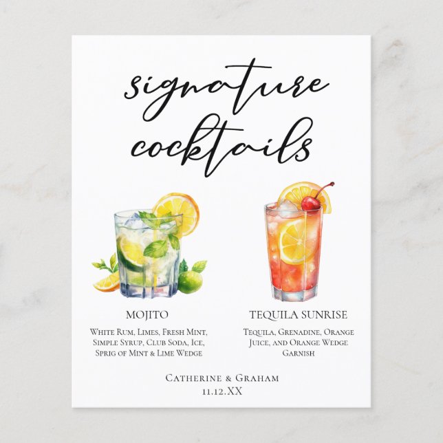 Mojito Tequila Sunrise Wedding Cocktails Menu (Front)