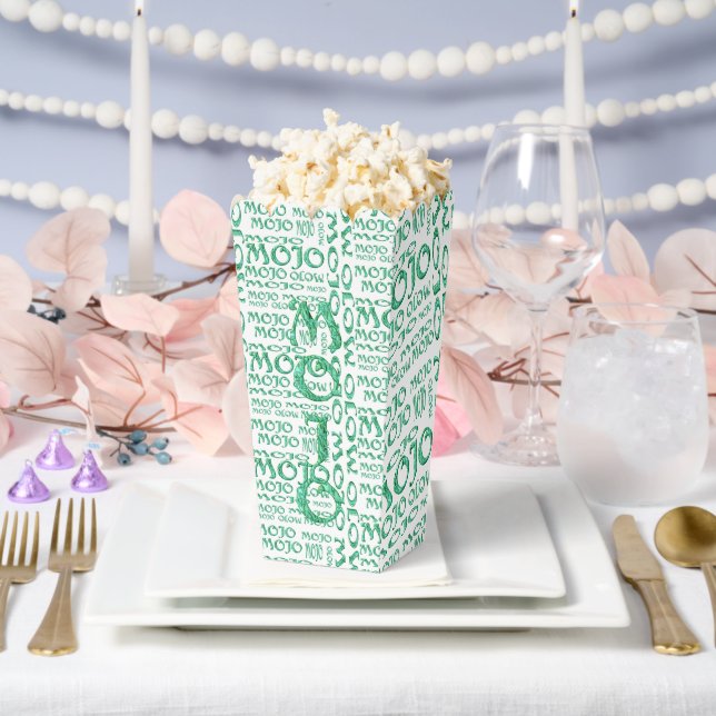Mojo green all over white popcorn boxes (Wedding)