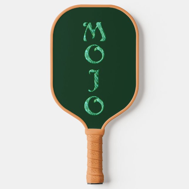 Mojo green and tan pickleball paddle (Front)