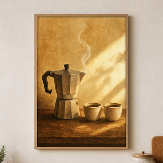 Moka Pot Morning Watercolour Cottagecore Poster