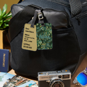 Moku Island Hawaiian Watercolor Monstera - Green Luggage Tag