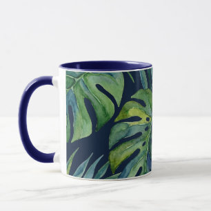 Moku Island Hawaiian Watercolor Monstera- Navy Mug