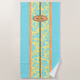 Mokuleia Hawaiian Faux Wood Monogram Surfboard Beach Towel