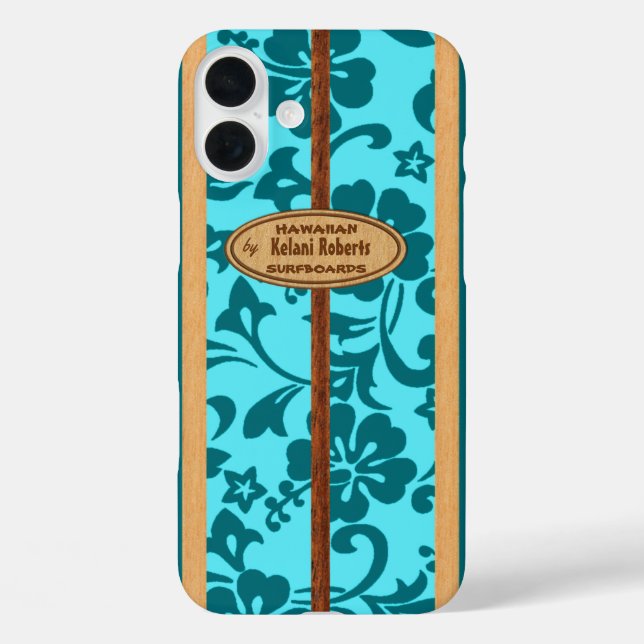 Mokuleia Hawaiian Faux Wood Monogram Surfboard  Ca Case-Mate iPhone Case (Back)