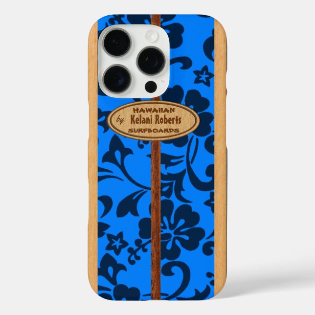 Mokuleia Hawaiian Faux Wood Monogram Surfboard  Ca Case-Mate iPhone Case (Back)