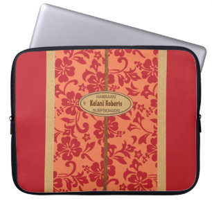 Mokuleia Hawaiian Faux Wood Monogram Surfboard Laptop Sleeve