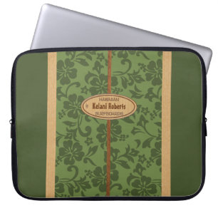Mokuleia Hawaiian Faux Wood Monogram Surfboard Laptop Sleeve